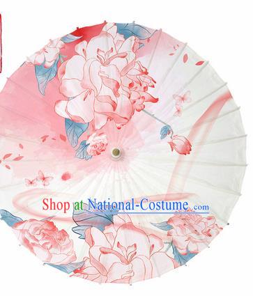 Chinese Traditional Printing Peony Pink Oil Paper Umbrella Artware Paper Umbrella Classical Dance Umbrella Handmade Umbrellas