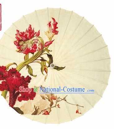 Chinese Traditional Printing Celosia Cristata Yellow Oil Paper Umbrella Artware Paper Umbrella Classical Dance Umbrella Handmade Umbrellas