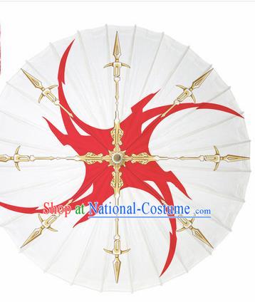 Chinese Traditional Printing White Oil Paper Umbrella Artware Paper Umbrella Classical Dance Umbrella Handmade Umbrellas