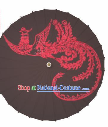 Chinese Traditional Printing Phoenix Black Oil Paper Umbrella Artware Paper Umbrella Classical Dance Umbrella Handmade Umbrellas