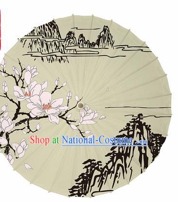 Chinese Traditional Printing Yulan Magnolia Oil Paper Umbrella Artware Paper Umbrella Classical Dance Umbrella Handmade Umbrellas