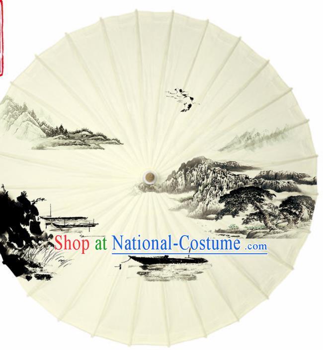 Chinese Traditional Ink Painting Yellow Oil Paper Umbrella Artware Paper Umbrella Classical Dance Umbrella Handmade Umbrellas