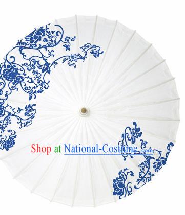 Chinese Traditional Printing Twine Lotus White Oil Paper Umbrella Artware Paper Umbrella Classical Dance Umbrella Handmade Umbrellas