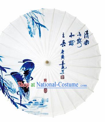 Chinese Traditional Printing Egret White Oil Paper Umbrella Artware Paper Umbrella Classical Dance Umbrella Handmade Umbrellas