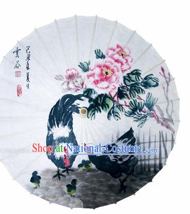 Chinese Traditional Printing Cock Peony Oil Paper Umbrella Artware Paper Umbrella Classical Dance Umbrella Handmade Umbrellas