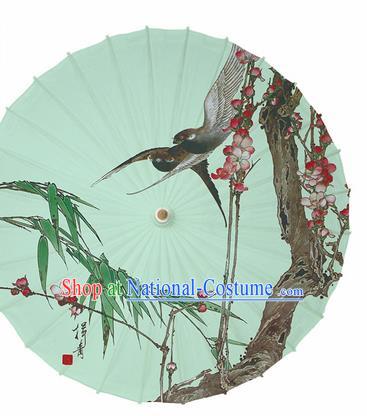 Chinese Traditional Printing Begonia Bamboo Green Oil Paper Umbrella Artware Paper Umbrella Classical Dance Umbrella Handmade Umbrellas