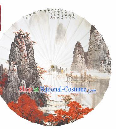 Chinese Traditional Printing Red Leaf Landscape Oil Paper Umbrella Artware Paper Umbrella Classical Dance Umbrella Handmade Umbrellas