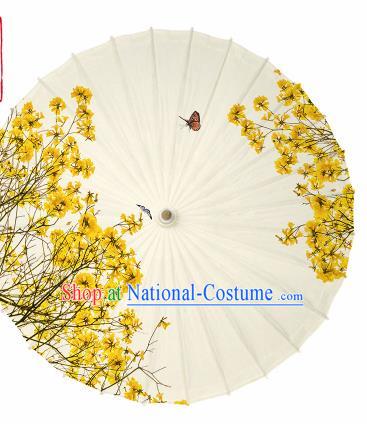 Chinese Traditional Printing Jasminum Nudiflorum Yellow Oil Paper Umbrella Artware Paper Umbrella Classical Dance Umbrella Handmade Umbrellas