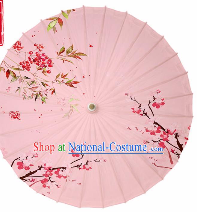 Chinese Traditional Printing Hawthorn Plum Pink Oil Paper Umbrella Artware Paper Umbrella Classical Dance Umbrella Handmade Umbrellas