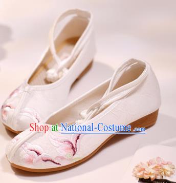 Asian Chinese Embroidered White Cloth Shoes Hanfu Shoes Traditional Opera Shoes Princess Shoes for Women