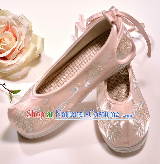 Asian Chinese Embroidered Epiphyllum Pink Satin Shoes Hanfu Shoes Traditional Opera Shoes Princess Shoes for Women