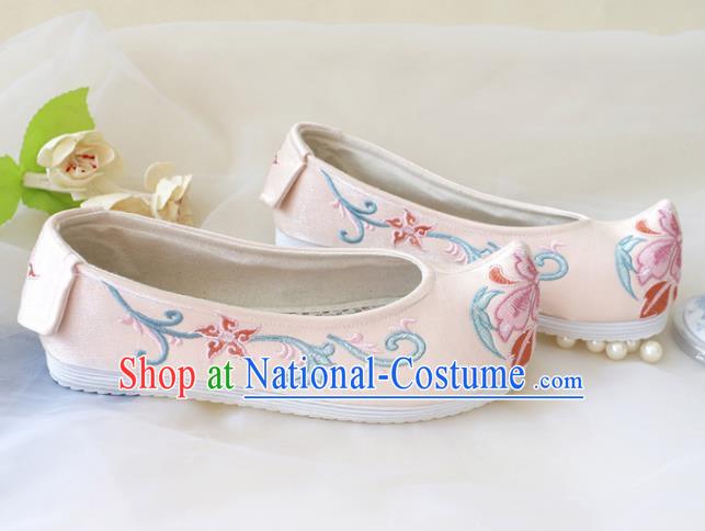 Asian Chinese Embroidered Light Pink Bow Shoes Hanfu Shoes Traditional Opera Shoes Princess Shoes for Women