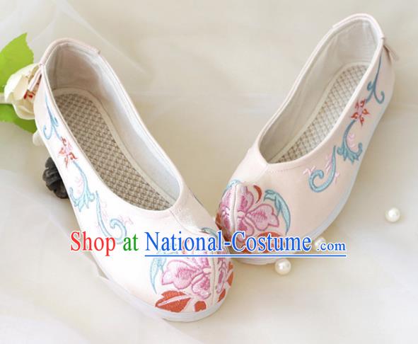 Asian Chinese Embroidered Light Pink Bow Shoes Hanfu Shoes Traditional Opera Shoes Princess Shoes for Women