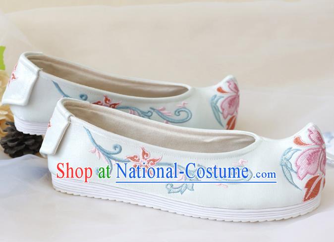 Asian Chinese Embroidered White Bow Shoes Hanfu Shoes Traditional Opera Shoes Princess Shoes for Women