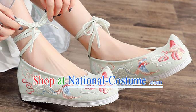 Asian Chinese Embroidered Phoenix Peony Green Bow Shoes Hanfu Shoes Traditional Opera Shoes Princess Shoes for Women