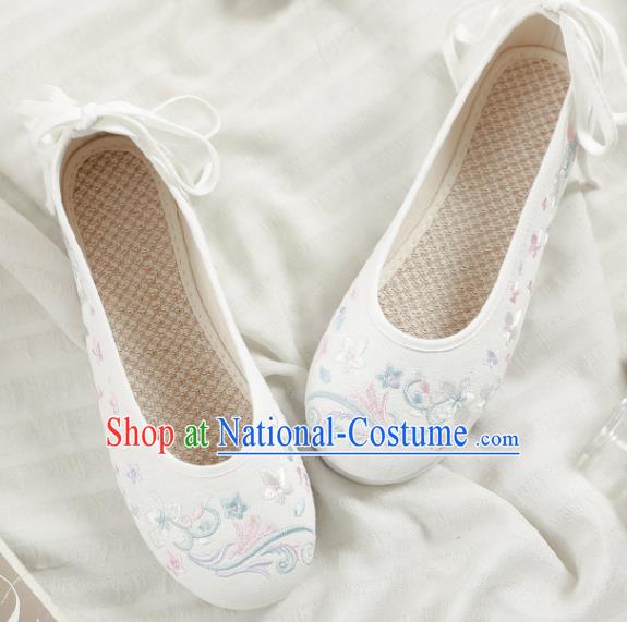 Asian Chinese Embroidered Orchid White Shoes Hanfu Shoes Traditional Opera Shoes Princess Shoes for Women