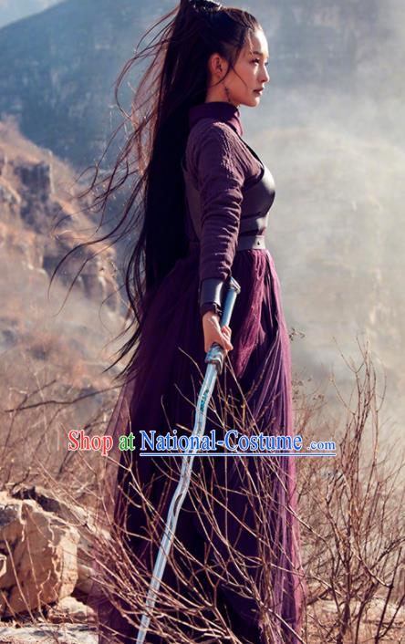 Chinese Ancient Female Swordsman Purple Dress Film Jade Dynasty Taoist Nun Lu Xueqi Replica Costumes for Women