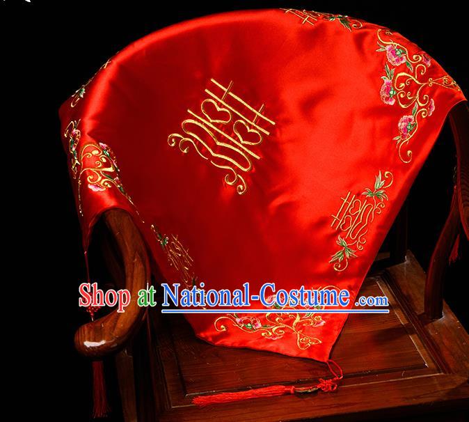 Chinese Traditional Wedding Embroidered Red Veil Cover Ancient Bride Headdress for Women