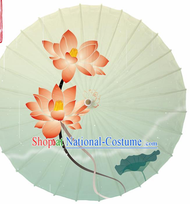 Chinese Traditional Printing Lotus Light Green Oil Paper Umbrella Artware Paper Umbrella Classical Dance Umbrella Handmade Umbrellas