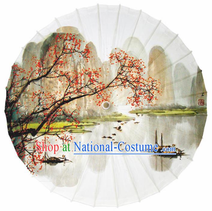 Chinese Traditional Printing Red Leaf Oil Paper Umbrella Artware Paper Umbrella Classical Dance Umbrella Handmade Umbrellas