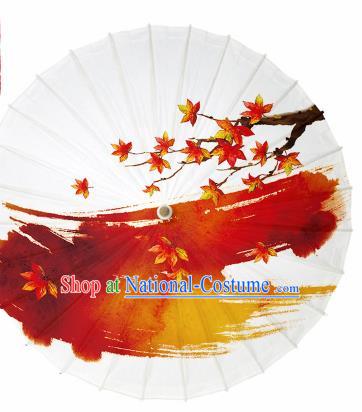 Chinese Traditional Printing Maple Leaf Oil Paper Umbrella Artware Paper Umbrella Classical Dance Umbrella Handmade Umbrellas