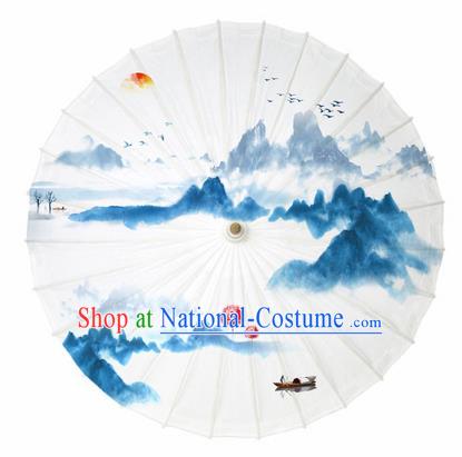 Chinese Traditional Printing Sunrise Scenery Oil Paper Umbrella Artware Paper Umbrella Classical Dance Umbrella Handmade Umbrellas