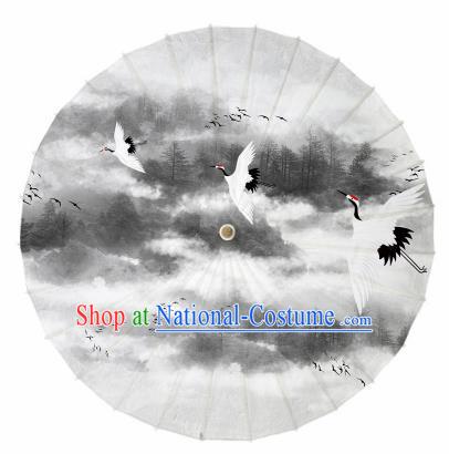 Chinese Traditional Printing Crane Grey Oil Paper Umbrella Artware Paper Umbrella Classical Dance Umbrella Handmade Umbrellas