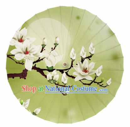 Chinese Traditional Printing Mangnolia Green Oil Paper Umbrella Artware Paper Umbrella Classical Dance Umbrella Handmade Umbrellas