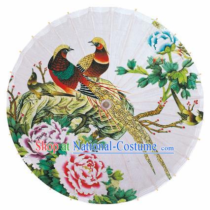 Chinese Printing Peony Birds Oil Paper Umbrella Artware Paper Umbrella Traditional Classical Dance Umbrella Handmade Umbrellas