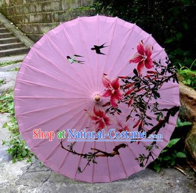 Chinese Printing Flowers Pink Oil Paper Umbrella Artware Paper Umbrella Traditional Classical Dance Umbrella Handmade Umbrellas