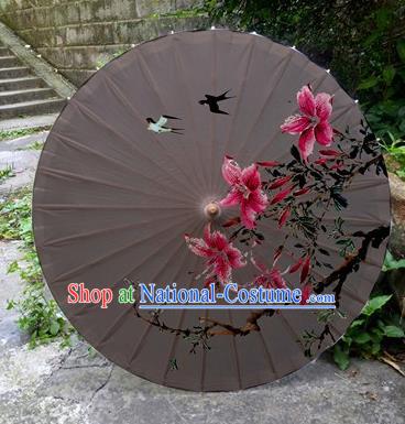 Chinese Printing Flowers Grey Oil Paper Umbrella Artware Paper Umbrella Traditional Classical Dance Umbrella Handmade Umbrellas