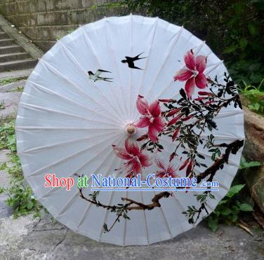 Chinese Printing Flowers White Oil Paper Umbrella Artware Paper Umbrella Traditional Classical Dance Umbrella Handmade Umbrellas