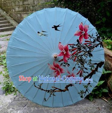 Chinese Printing Flowers Blue Oil Paper Umbrella Artware Paper Umbrella Traditional Classical Dance Umbrella Handmade Umbrellas