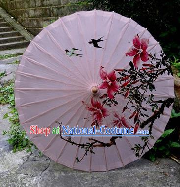 Chinese Printing Flowers Deep Pink Oil Paper Umbrella Artware Paper Umbrella Traditional Classical Dance Umbrella Handmade Umbrellas