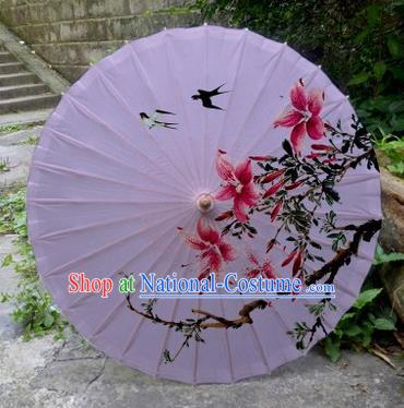 Chinese Printing Flowers Lilac Oil Paper Umbrella Artware Paper Umbrella Traditional Classical Dance Umbrella Handmade Umbrellas