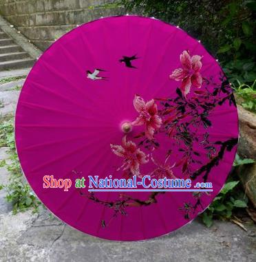 Chinese Printing Flowers Rosy Oil Paper Umbrella Artware Paper Umbrella Traditional Classical Dance Umbrella Handmade Umbrellas