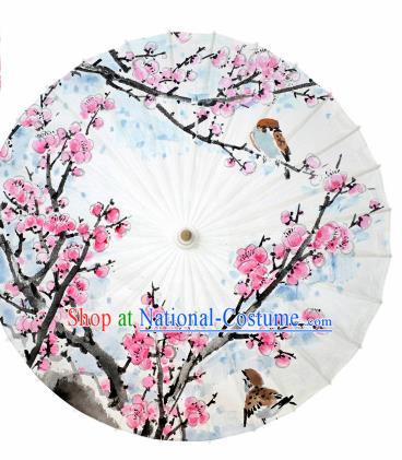 Chinese Traditional Printing Plum White Oil Paper Umbrella Artware Paper Umbrella Classical Dance Umbrella Handmade Umbrellas