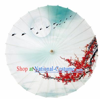 Chinese Printing Plum Goose Oil Paper Umbrella Artware Paper Umbrella Traditional Classical Dance Umbrella Handmade Umbrellas