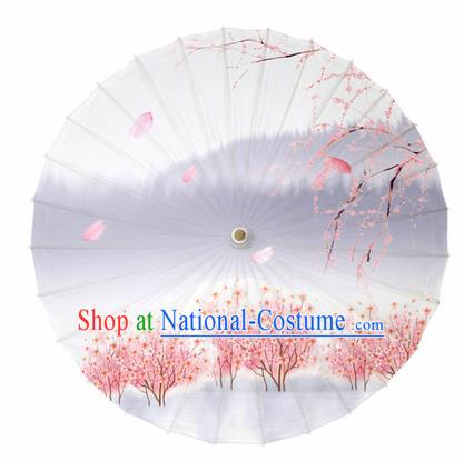 Chinese Printing Peach Tree White Oil Paper Umbrella Artware Paper Umbrella Traditional Classical Dance Umbrella Handmade Umbrellas