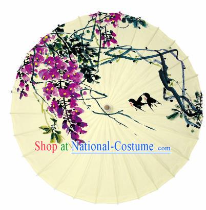 Chinese Printing Wisteria Yellow Oil Paper Umbrella Artware Paper Umbrella Traditional Classical Dance Umbrella Handmade Umbrellas