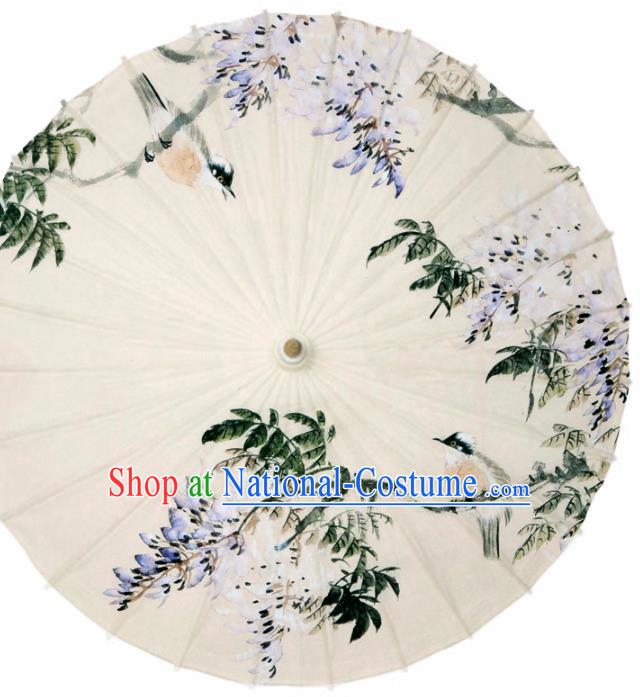 Chinese Printing Wisteria Beige Oil Paper Umbrella Artware Paper Umbrella Traditional Classical Dance Umbrella Handmade Umbrellas