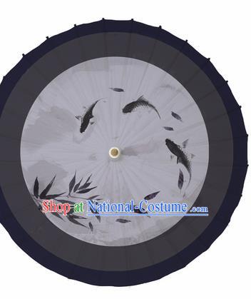 Chinese Ink Painting Fishes Oil Paper Umbrella Artware Paper Umbrella Traditional Classical Dance Umbrella Handmade Umbrellas