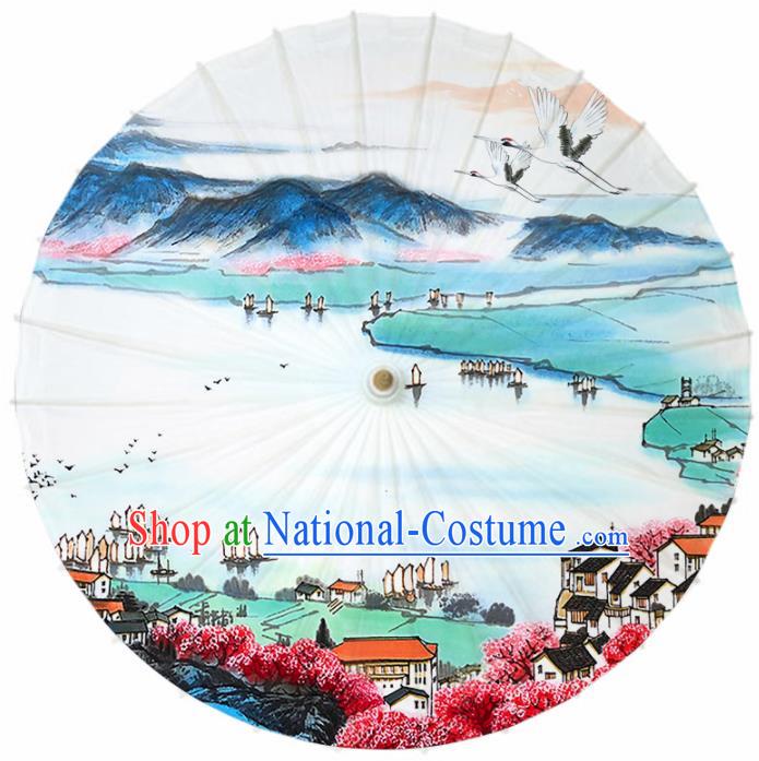 Chinese Printing Jiangnan Watertown Oil Paper Umbrella Artware Paper Umbrella Traditional Classical Dance Umbrella Handmade Umbrellas