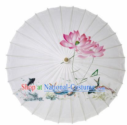 Chinese Printing Lotus Fishes Oil Paper Umbrella Artware Paper Umbrella Traditional Classical Dance Umbrella Handmade Umbrellas