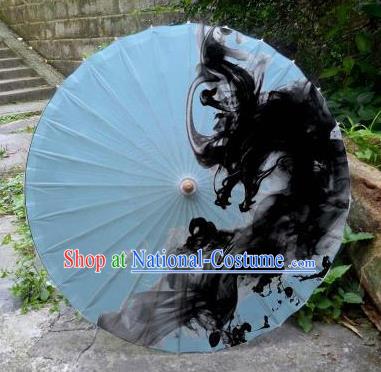 Chinese Printing Dragon Light Blue Oil Paper Umbrella Artware Paper Umbrella Traditional Classical Dance Umbrella Handmade Umbrellas