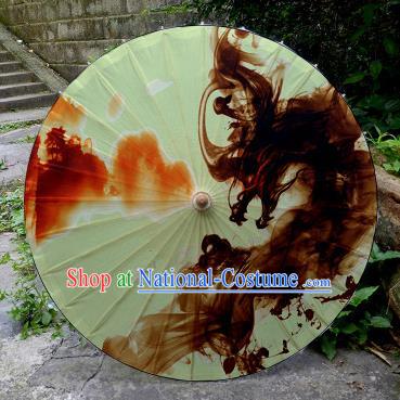 Chinese Printing Dragon Light Green Oil Paper Umbrella Artware Paper Umbrella Traditional Classical Dance Umbrella Handmade Umbrellas