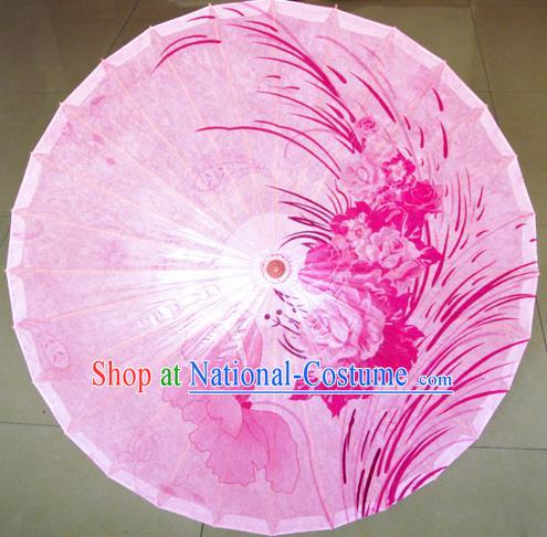 Chinese Printing Rose Pink Oil Paper Umbrella Artware Paper Umbrella Traditional Classical Dance Umbrella Handmade Umbrellas