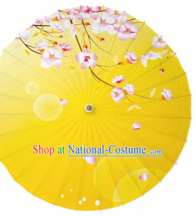 Chinese Printing Peach Blossom Yellow Oil Paper Umbrella Artware Paper Umbrella Traditional Classical Dance Umbrella Handmade Umbrellas