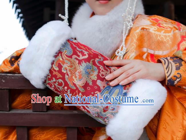 Chinese Traditional Ming Dynasty Imperial Consort Raglan Sleeve Ancient Palace Winter Red Oversleeve for Women