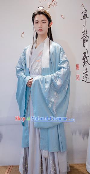 Chinese Ancient Prince Blue Costumes Traditional Ming Dynasty Nobility Childe Clothing for Men